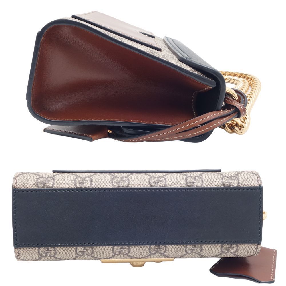 Gucci GG Supreme Padlock Small Chain Bag Black Beige - Picture 3 of 7